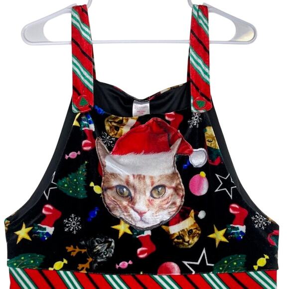 No Boundries, Ugly One Piece Santa Cat Bib Christmas Overalls - Picture 2 of 7